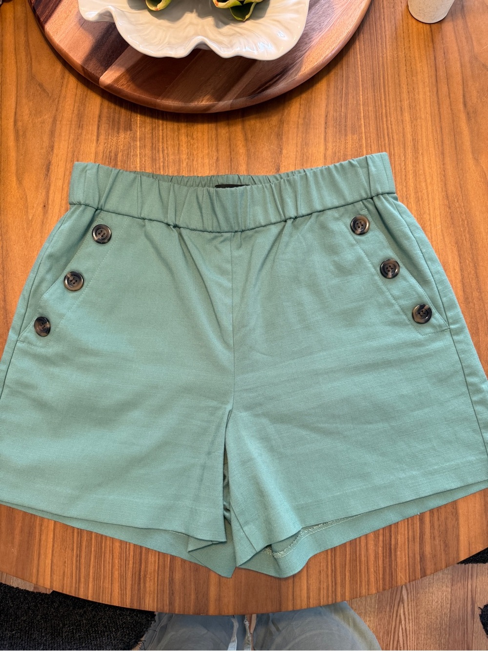 Ann Taylor High-Waist Sage Green Button-Detail Shorts